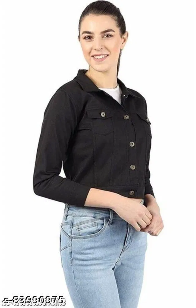 Full Sleeves Solid Jacket for Women & Girls (Black, S)