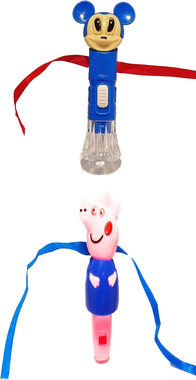 Plastic Micky Pepa Pig Light Rakhi for Kids (Multicolor, Pack of 2)