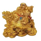 Brass Laughing Buddha Sitting On Dragon Decorative Showpiece 