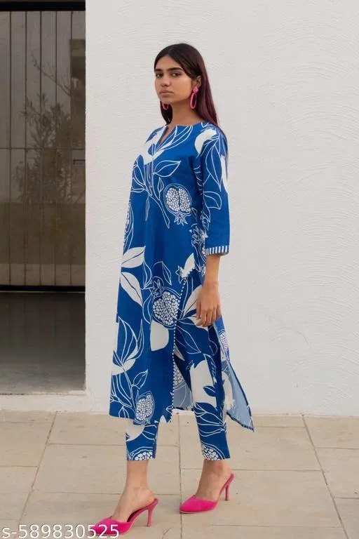 Kurta Set for Women (Blue, L)