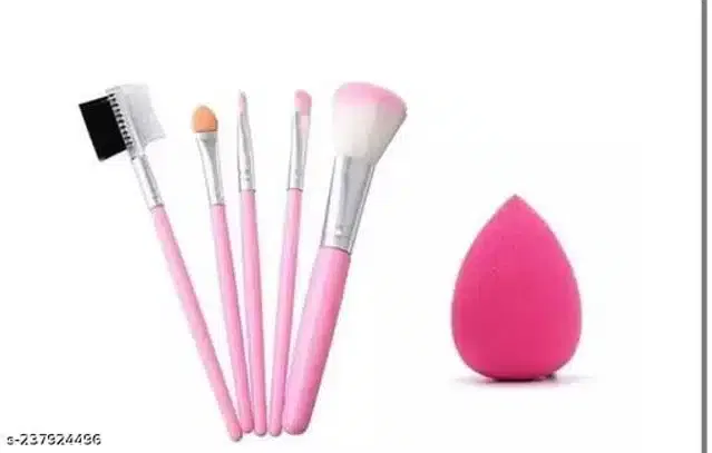 (5 Pcs) Premium Makeup Brushes with Blender (Multicolor, Set of 2)