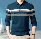 Polyester Striped Full Sleeves T-Shirt for Men (Blue, M)
