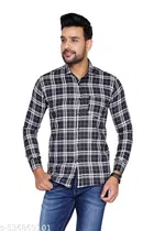 Cotton Blend Checked Shirt for Men, Black 