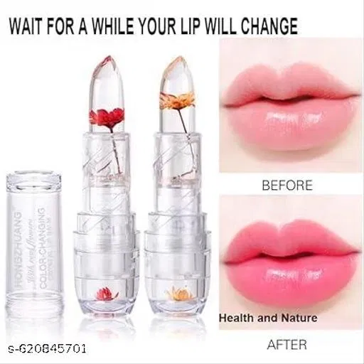 Jelly Flower Glossy Pink Colour Changing Lipstick/Temperature Change Moisturizer for Lips set of 2