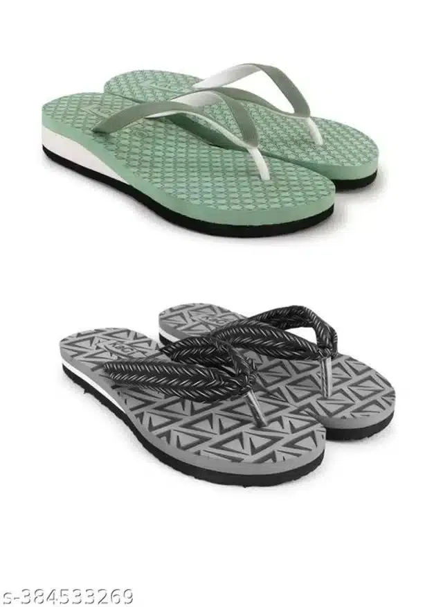 Slippers for Women (Green & Grey, 8) (Pack of 2)