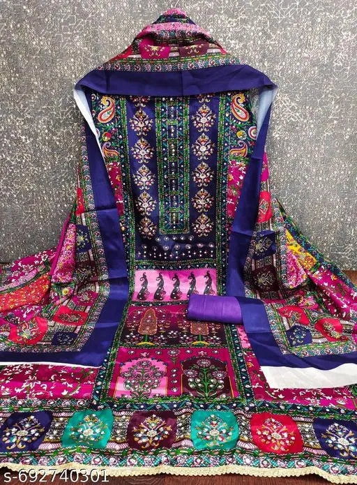 Embroidered Anarkali Party Suit for Women (Navy Blue, Un Stitched)