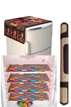 Knit Printed Fridge 4 Pcs Mat with Handle & Top Cover 