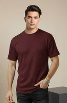 Polyester Round Neck T-shirt for Men, Maroon 