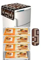 Knit Printed Fridge 4 Pcs Mat with Handle & Top Cover 