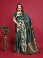 Silk Woven Design Saree for Women, Bottle Green 