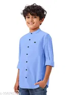 Solid Cotton Blend Mandarin Collar Long Sleeve Shirt for Boys 