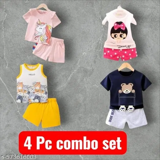 Hosiery Cotton Printed Clothing Set for Kids, Multicolor, Pack of 4 (18-24 Months)