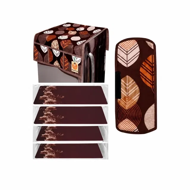 Grover 1 Fridge Top Cover with 1 Handle cover & 4 Placemat (Pack of 6) Brown