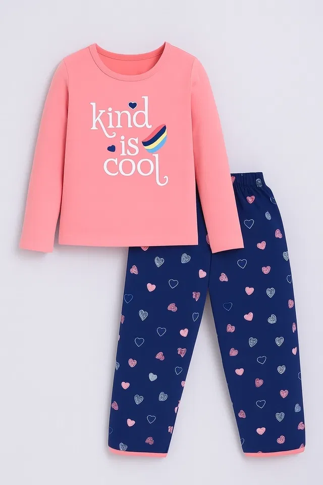 Hoisery Printed Clothing Set for Girls (Pink, 4-5 Years)