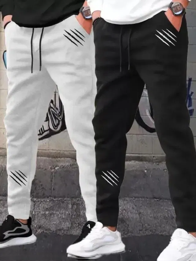 Polyblend Printed Trackpants for Men, Black & Grey, Pack of 2 (XXL)