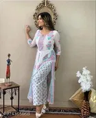 Rayon Printed Kurta with Pant for Women, White 