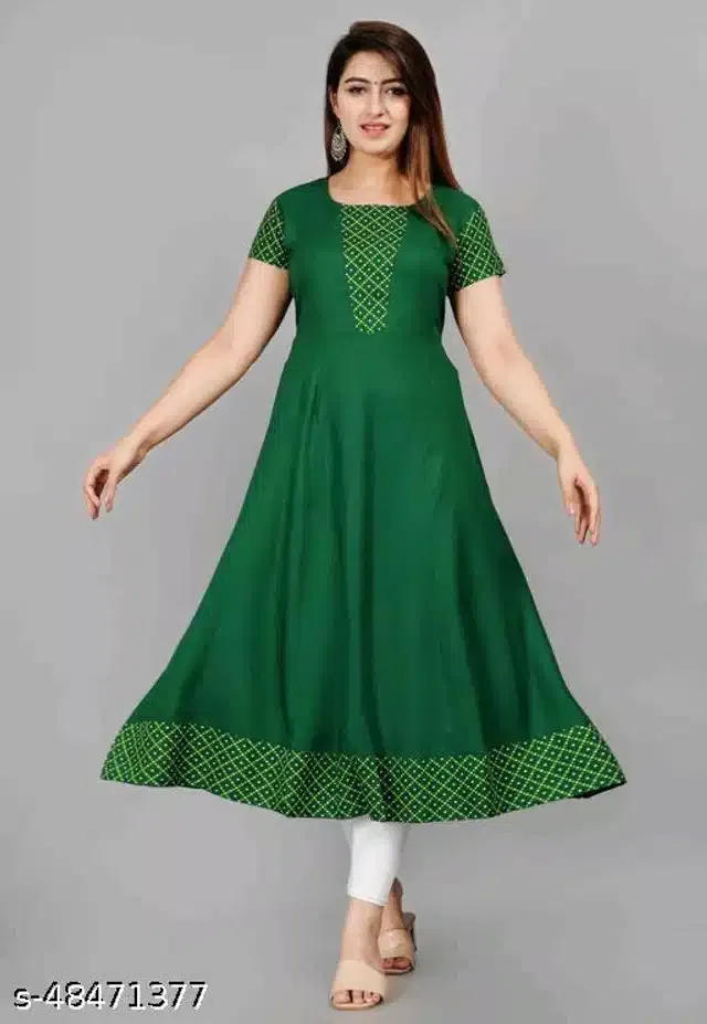 Anarkali Rayon Dyed Washed Kurti for Women (Green, 4XL)