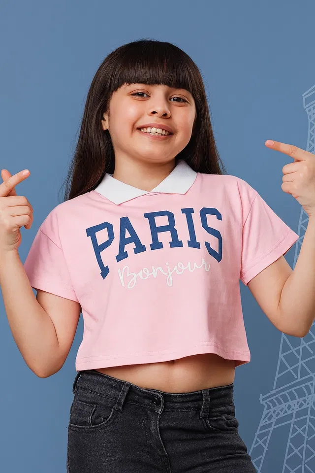 Cotton Printed Tops/Tunics for Girls (Pink, 24)