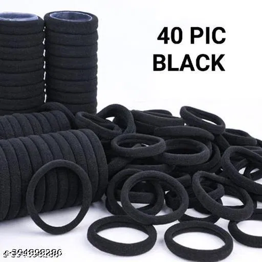 Everyday Rubber Bands for Women (Black, Pack of 40)