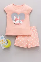 Cotton Blend Printed Clothings Set for Girls 