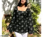 Rayon Printed Short Kurti for Women, Black 