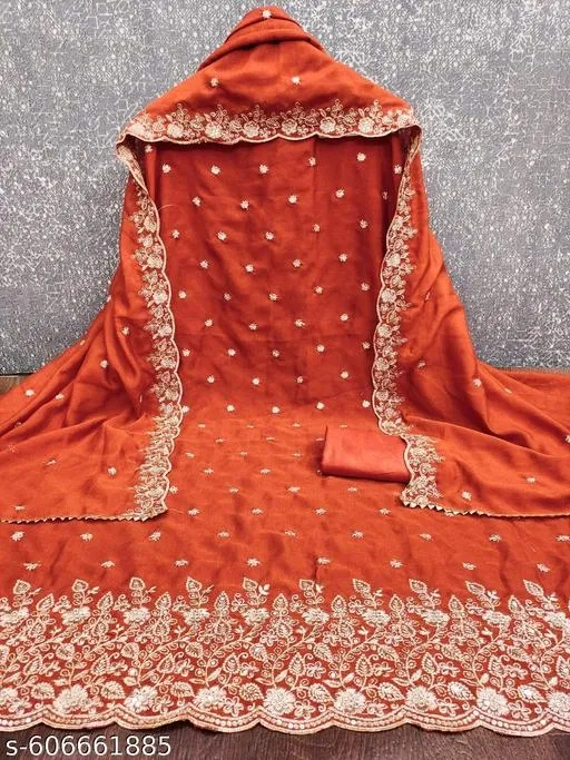 Rajputi Embroidered Vichitra Silk Unstitched Dress Material (Orange, 6.25 meter (L)