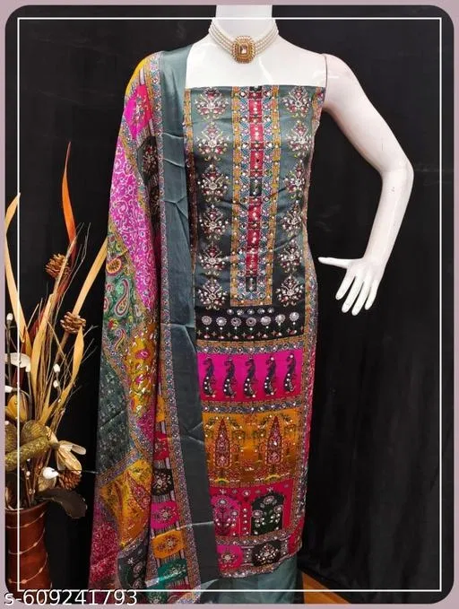 Floral Jaipuri Designs Kurti for Women (Grey, 5.85 meter (S)