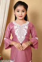 Embellished Lace Rayon Kurta Set for Girls 
