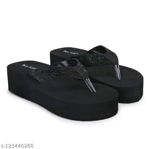 Twosoft EVA Flip-flops for Women (Black, 5)