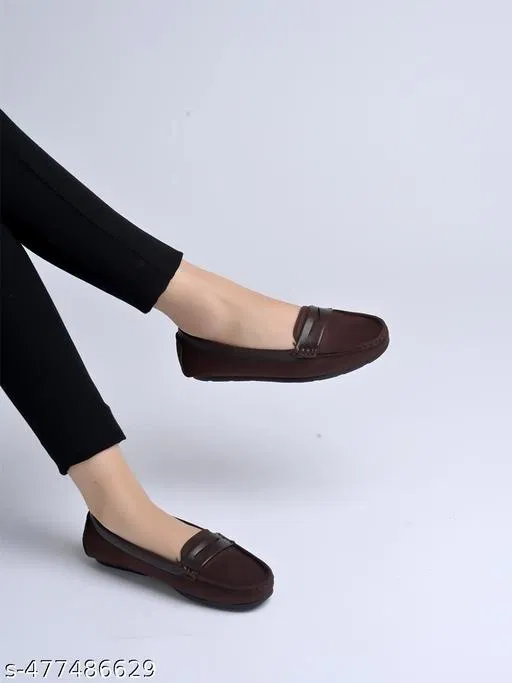Solid Suede Loafers for Women (Brown, IND-4)