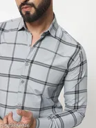 Cotton Blend Checked Shirts for Men, Grey 