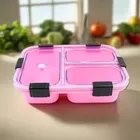 Plastic 3 Compartment Insulated Lunch Box for Kids (Multicolor)