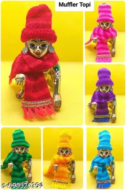 Woolen Muffler & Cap Set for Laddu Gopal, Pack of 6 (Multicolor, 1)