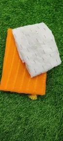 Georgette Solid Saree for Women, Yellow 