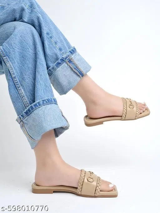 Shoetopia Embellished Beige Flat Sandals Size IND-4