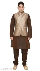 Cotton Blend Solid Kurta with Pyjama & Jacket for Men 