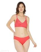 Cotton Blend Solid Lingerie Set for Women 