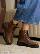 Solid Heeled Boots for Women Brown 
