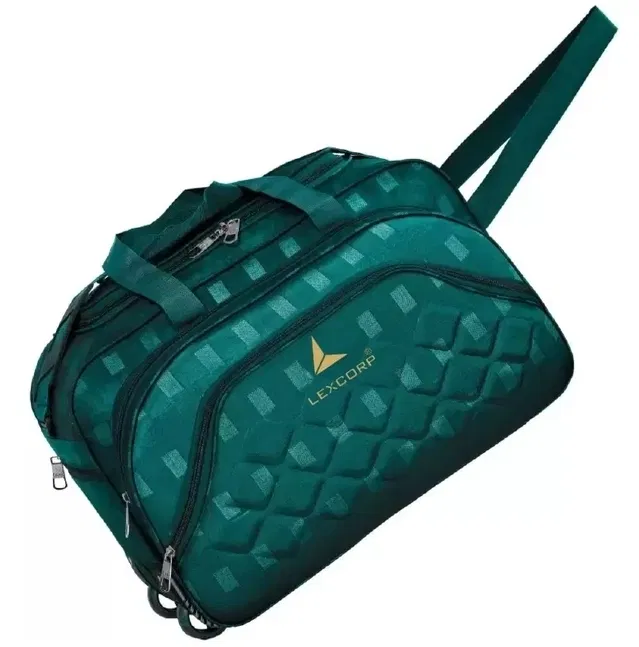 Polyester Trolley Duffel Bag with Wheels, Criss Cross Square Box Design, Green [65 L]