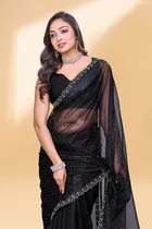 Poly Silk Embellished Saree for Women (Black, 6.3 m)