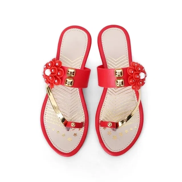 Zakozee Flats for Women (Red & Gold, 5)