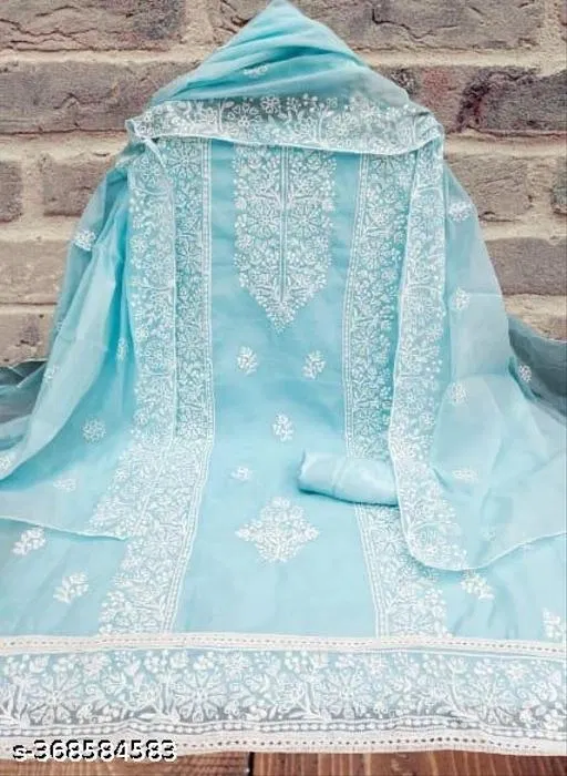 Embroidered Floral Patiala Suits for Women (Blue, Un Stitched)