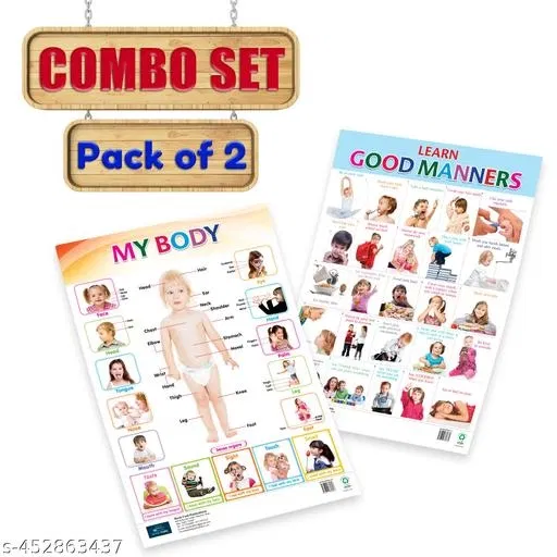 Bookford Publications Both Sides Big Laminated Charts – Fruits & Healthy Food (Set of 2) | Educational Wall Charts for Kids | Fruits Identification & Healthy Eating Charts | Durable, Colorful & Classroom-Friendly Learning Aids