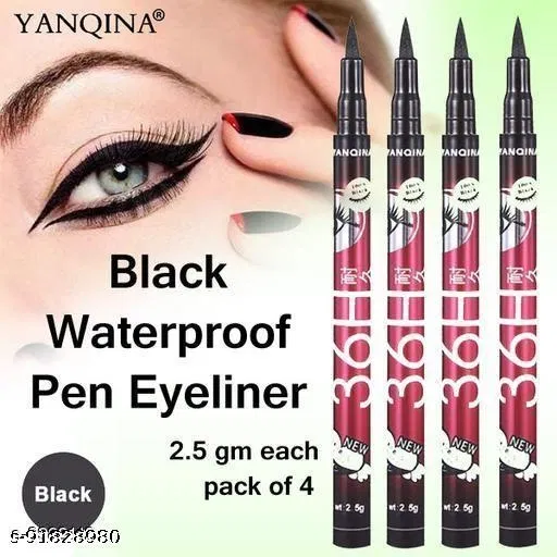 36H Waterproof Liquid Eyeliners (Black, Pack of 4)