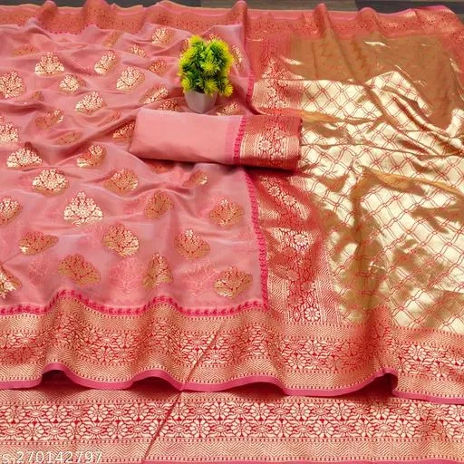 Cotton Zari Woven Saree for Women (Pink, 6.3 m)