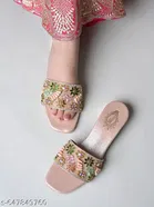 Shoetopia Pink Embellished Flat Sandals 