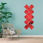 Acrylic Square Shaped Wall Mirror Stickers (Red, Pack of 14)