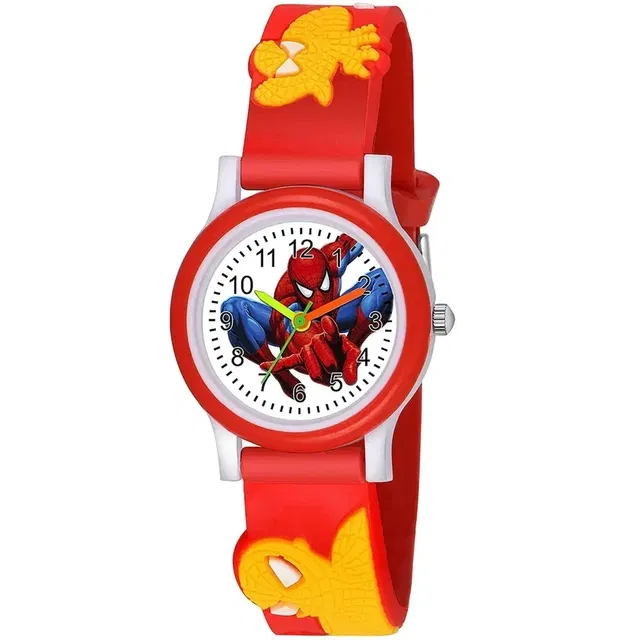 Round Dial Spiderman Analog Watch for Kids (Red)