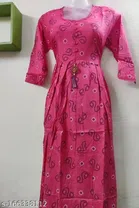 Cotton Printed Gown for Women (Pink, M)