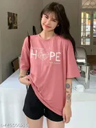 Cotton Blend Printed T-shirt for Women, Pink 